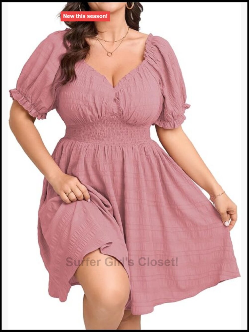 Plus Size Summer Sun Dress Sweetheart V Neck Puff Short Sleeve Smocked A Line